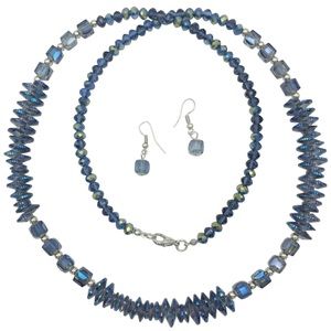 Montana Blue Glass Beaded Necklace Earrings Set